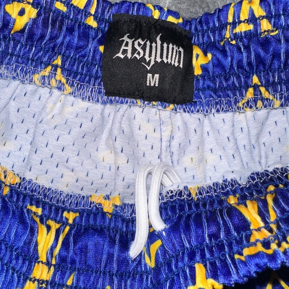 Asylum Men’s Blue & Yellow Satin Mesh Shorts - MEDIUM - BRAND NEW - Picture 3 of 6